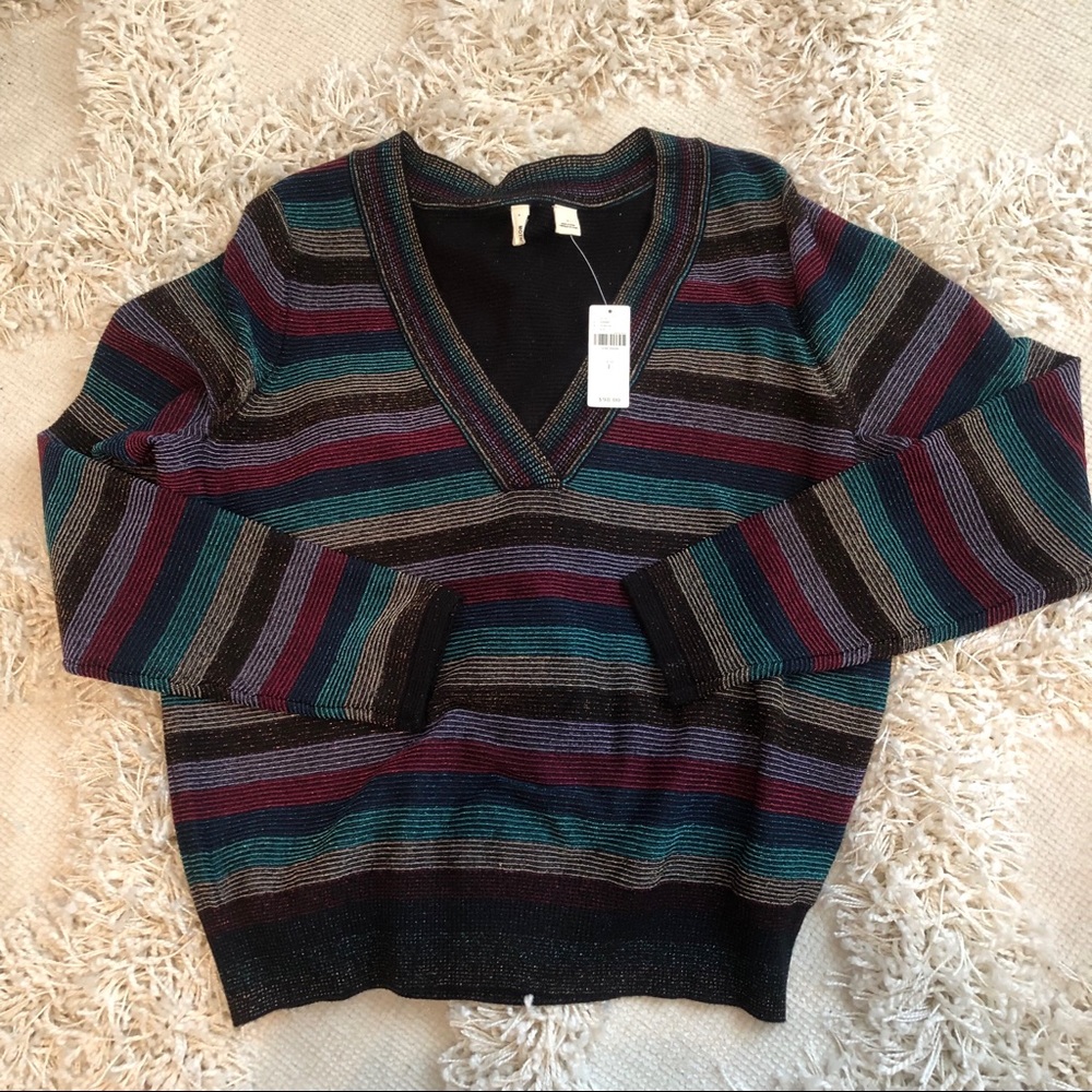 Anthropologie Moth rainbow striped pullover